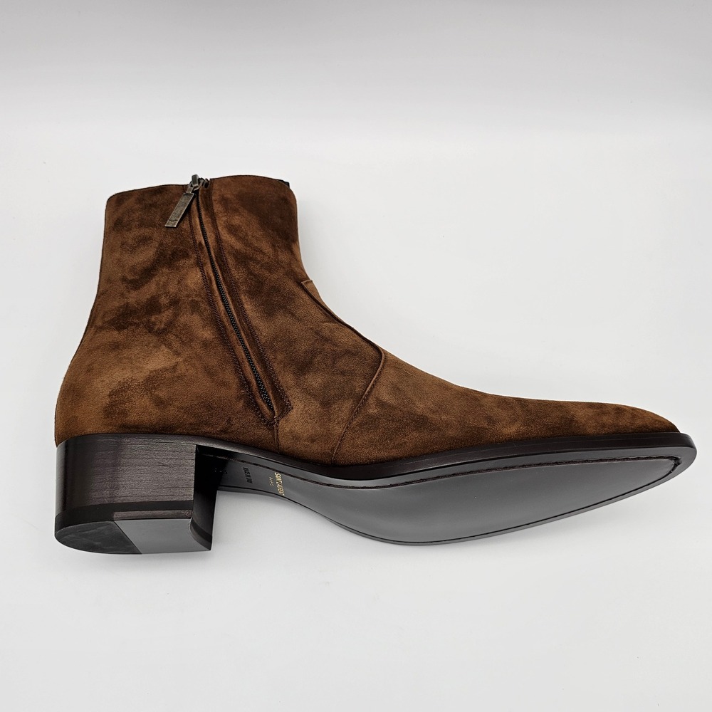 Saint Laurent Mens Wyatt 40 Zip Boot Suede Leather Ankle Tobacco Brown Size 9.5 - Picture 5 of 11